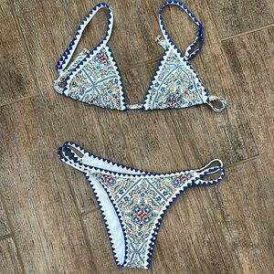 Elegant Blue and White Bikini Set